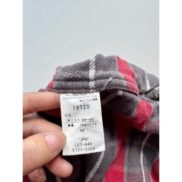 LEE Red Grey Plaid Check Cotton Flannel Button Down Shirt, Size M - Picture 11 of 13